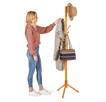 Load image into Gallery viewer, Coat Rack Wooden 8 Hooks Hats Hook Hanger Standing Wood Tree Stand Home