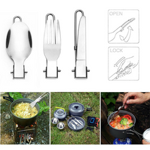 Load image into Gallery viewer, Camping Travel Picnic Foldable Stainless Steel Cutlery 3PCS