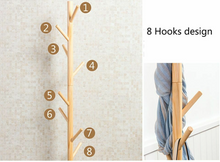 Load image into Gallery viewer, Coat Rack Wooden 8 Hooks Hats Hook Hanger Standing Wood Tree Stand Home