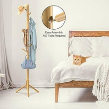 Load image into Gallery viewer, Coat Rack Wooden 8 Hooks Hats Hook Hanger Standing Wood Tree Stand Home