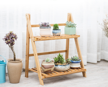 Load image into Gallery viewer, 2 Tier Wooden Ladder Shelf Display Stand