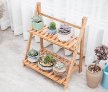 Load image into Gallery viewer, 2 Tier Wooden Ladder Shelf Display Stand