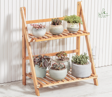Load image into Gallery viewer, 2 Tier Wooden Ladder Shelf Display Stand