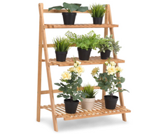 Load image into Gallery viewer, Bamboo Flower Display Shelf Plant Stand 3 Tier
