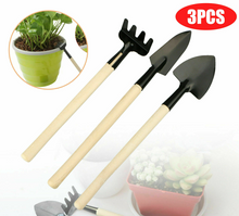 Load image into Gallery viewer, Wood Garden Hand Tool Mini Cultivator Fork Trowel Shovel Set 3PCS