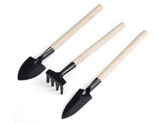 Load image into Gallery viewer, Wood Garden Hand Tool Mini Cultivator Fork Trowel Shovel Set 3PCS