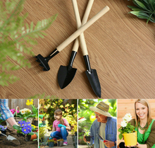 Load image into Gallery viewer, Wood Garden Hand Tool Mini Cultivator Fork Trowel Shovel Set 3PCS