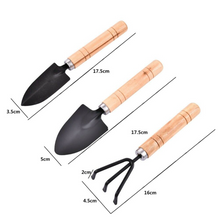 Load image into Gallery viewer, Wood Garden Hand Tool Mini Cultivator Fork Trowel Shovel Set 3PCS