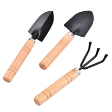 Load image into Gallery viewer, Wood Garden Hand Tool Mini Cultivator Fork Trowel Shovel Set 3PCS