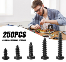 Load image into Gallery viewer, 250pcs 4-20 Size M2 Cross Round Head Self Tapping PA Screws Assortment Kit Black