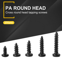 Load image into Gallery viewer, 250pcs 4-20 Size M2 Cross Round Head Self Tapping PA Screws Assortment Kit Black