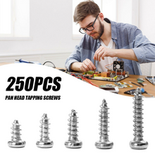 Load image into Gallery viewer, 250pcs 4-20 Size M2 Cross Round Head Self Tapping PA Screws Assortment Kit Silver