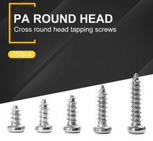 Load image into Gallery viewer, 250pcs 4-20 Size M2 Cross Round Head Self Tapping PA Screws Assortment Kit Silver