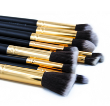 Load image into Gallery viewer, Golden Black Foundation Powder Eyebrow Eyeliner Blush Concealer Brush Set