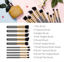 Load image into Gallery viewer, Golden Black Foundation Powder Eyebrow Eyeliner Blush Concealer Brush Set
