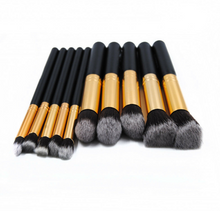 Load image into Gallery viewer, Golden Black Foundation Powder Eyebrow Eyeliner Blush Concealer Brush Set