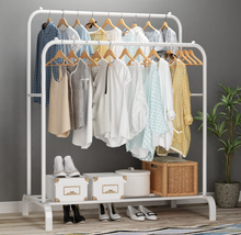 Load image into Gallery viewer, Double Garment Shelf Metal Clothes Rack