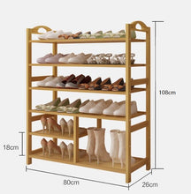 Load image into Gallery viewer, 6 Tiers Layers Shoe Rack Storage Shelf Stand Bamboo