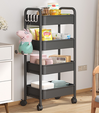 Load image into Gallery viewer, 4 Tier Wheeled Black Basket Kitchen Storage Trolley