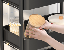 Load image into Gallery viewer, 4 Tier Wheeled Black Basket Kitchen Storage Trolley