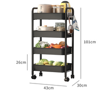 Load image into Gallery viewer, 4 Tier Wheeled Black Basket Kitchen Storage Trolley