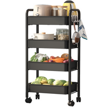 Load image into Gallery viewer, 4 Tier Wheeled Black Basket Kitchen Storage Trolley