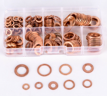Load image into Gallery viewer, 200pcs Set Copper Washers O-Ring Gaskets Seal Flat Rings Assortment Kit Supplies