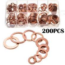 Load image into Gallery viewer, 200pcs Set Copper Washers O-Ring Gaskets Seal Flat Rings Assortment Kit Supplies