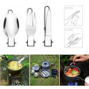 Camping Travel Picnic Foldable Stainless Steel Cutlery 3PCS