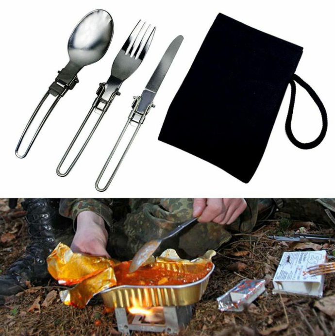 Camping Travel Picnic Foldable Stainless Steel Cutlery 3PCS