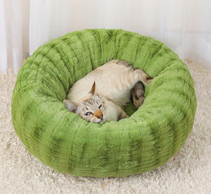Donut Warm Cat Bed Round Plush Puppy Cave Deep Nest