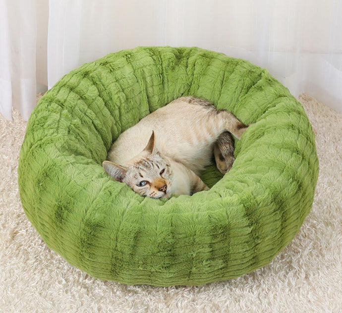 Donut Warm Cat Bed Round Plush Puppy Cave Deep Nest