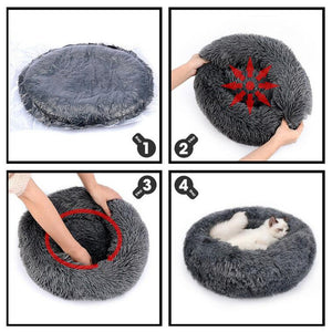 Pet Cat Calming Bed Warm Soft Plush Round Nest