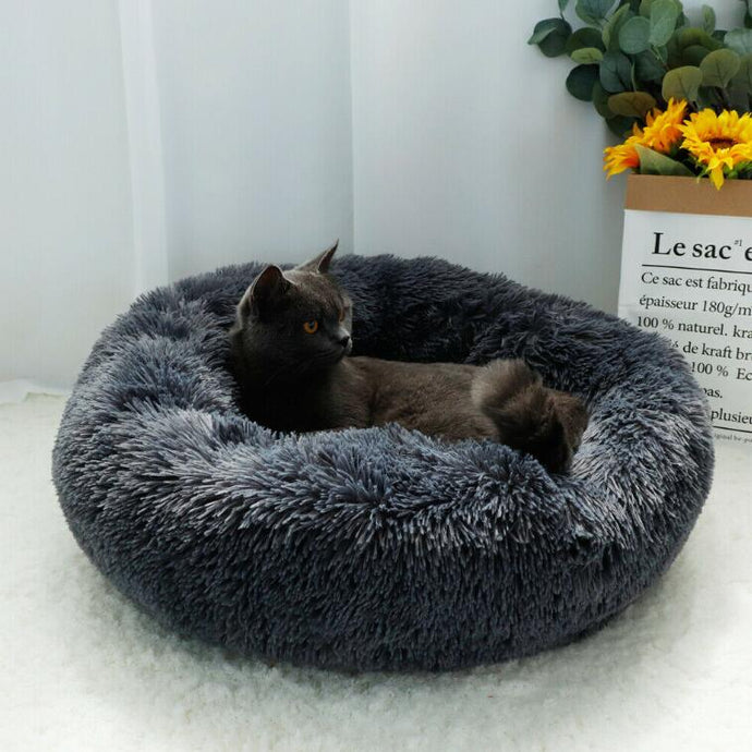 Pet Cat Calming Bed Warm Soft Plush Round Nest