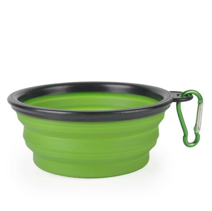 Collapsible Pet Water Bowl with hook Clip Green