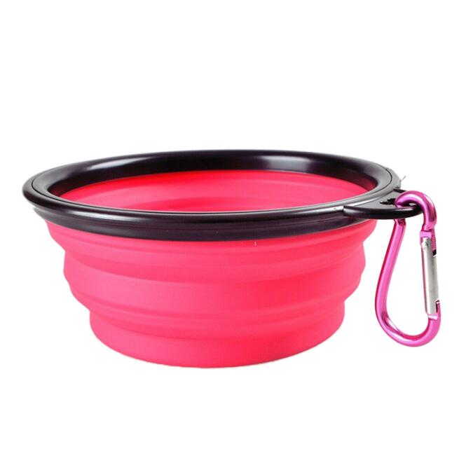 Collapsible Pet Water Bowl with hook Clip Pink