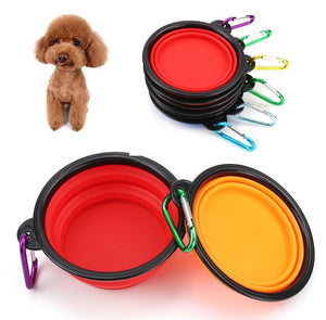 Collapsible Pet Water Bowl with hook Clip Red