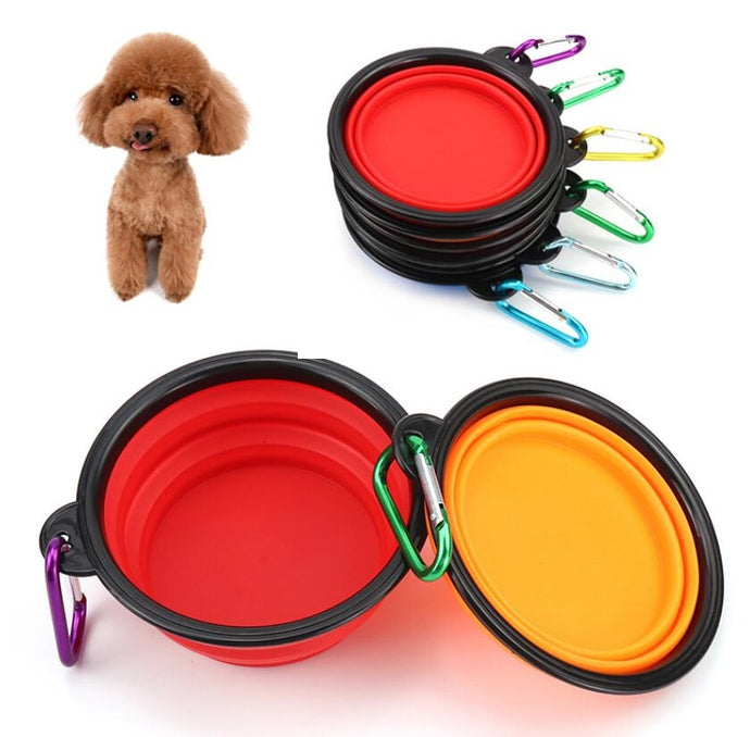 Collapsible Pet Water Bowl with hook Clip Red