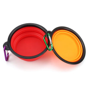 Collapsible Pet Water Bowl with hook Clip Red