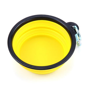 Collapsible Pet Water Bowl with hook Clip Yellow