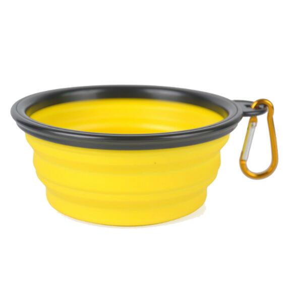 Collapsible Pet Water Bowl with hook Clip Yellow