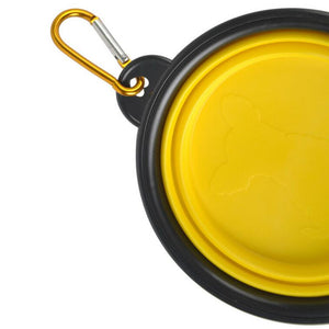 Collapsible Pet Water Bowl with hook Clip Yellow