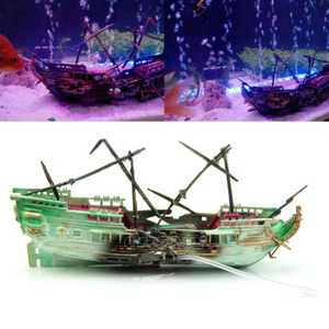 AQUARIUM FISH TANK LARGE PIRATE SHIP BOAT WRECK ORNAMENT HANDPAINTED