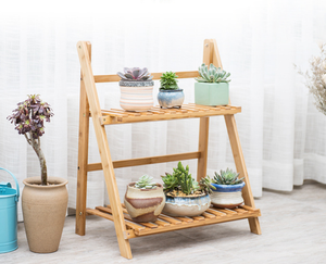 2 Tier Wooden Ladder Shelf Display Stand
