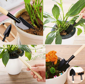 Wood Garden Hand Tool Mini Cultivator Fork Trowel Shovel Set 3PCS