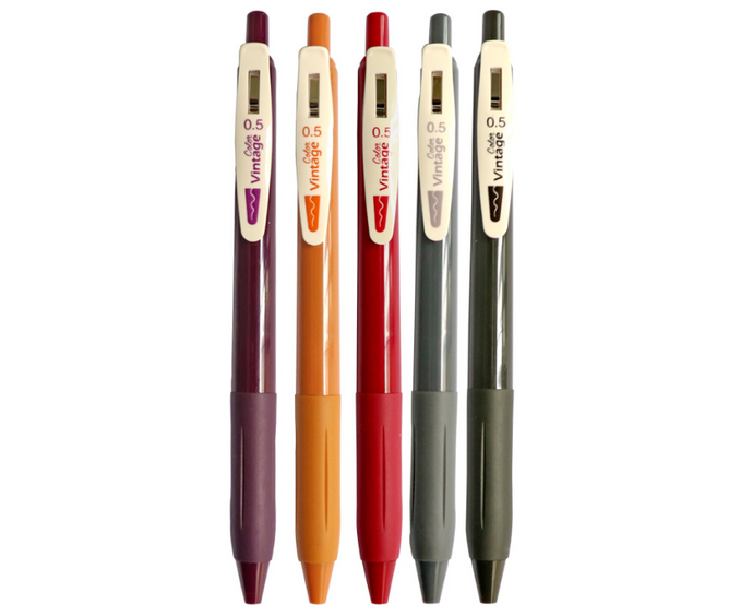 Gel Pen 0.5mm 5PCS Black Grey Camel Red Purple 5 Color