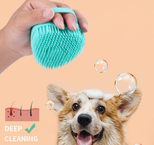 Pet Bath Brush Shampoo Dispenser For Dog Cat Silicone Scrubber Tool