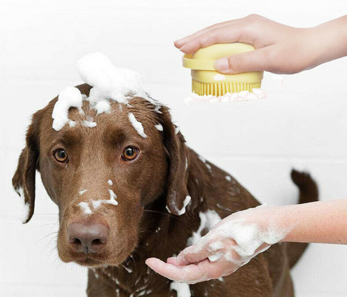 Pet Bath Brush Shampoo Dispenser For Dog Cat Silicone Scrubber Tool