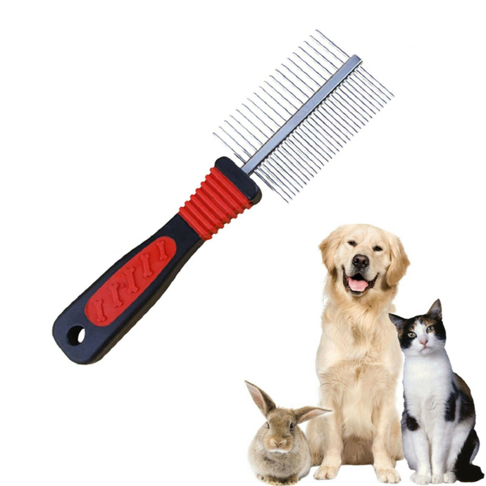 Pet Puppy Cat Metal Double Row Teeth Brush Grooming Hair Comb