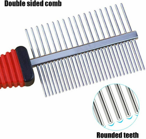 Pet Puppy Cat Metal Double Row Teeth Brush Grooming Hair Comb
